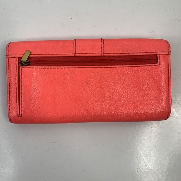 Fossil Wallet Hot Pink Pebbled Leather Checkbook Pockets Card Slots Pocketbook - Picture 11 of 11